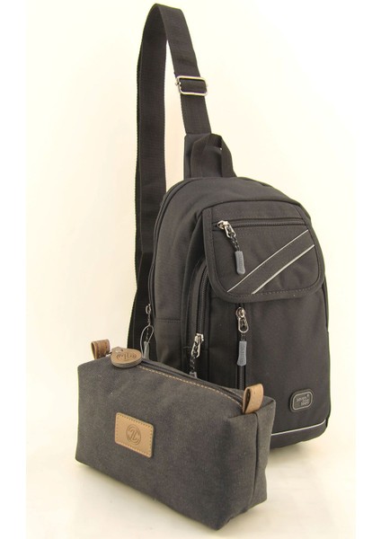 Gri ve Siyah Çizgili Küçük Çapraz Sırt Çantası, Su Geçirmez ve Çok Kullanışlı fiyatları