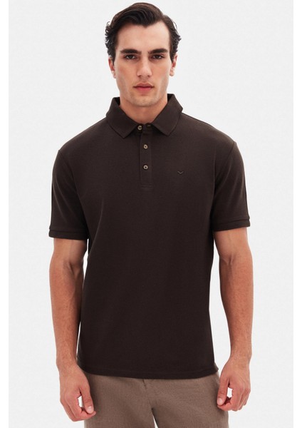 Ds Damat Regular Fit Kahverengi Pike Dokulu T-Shirt 4HC146551001M