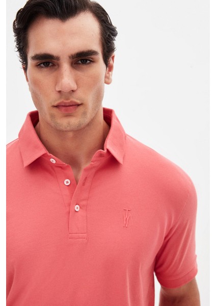 Slim Fit Okyanus Mercanı Pike Dokulu T-Shirt 4EC146011784M fiyatları