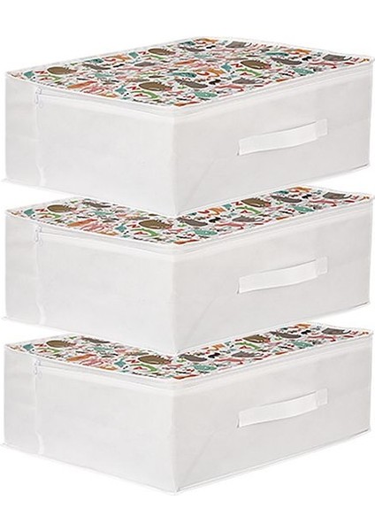 3'lü Set 53X44X21 cm Baza Altı & Dolap Içi Organizer, Yorgan Düzenleyici Çocuk Hurç Sevimli Desenli