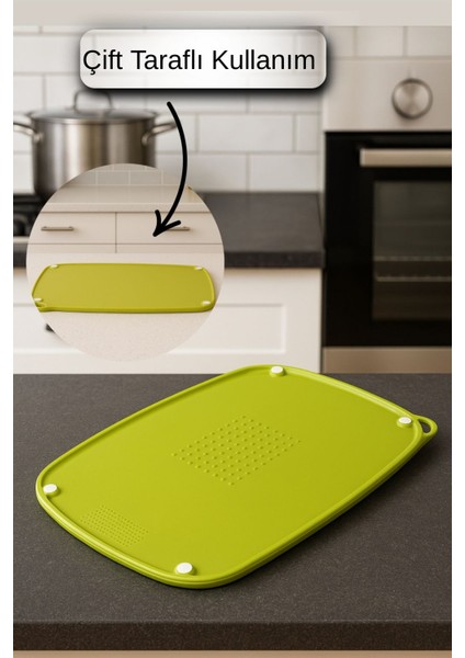 Çift Taraflı Gıda Hazırlık ve Kesim Tahtası – Kaydırmaz, Rende Bölmeli, Askı Aparatlı