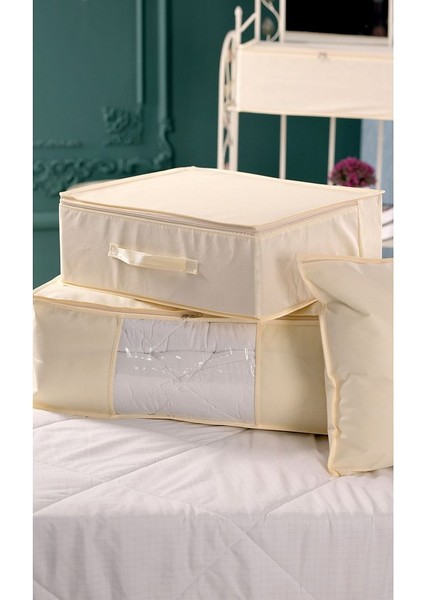 3'lü Set 53 x 44 x 21 cm Baza Altı & Dolap Içi Organizer, Yorgan & Yastık Düzenleyici Hurç Krem fırsatları
