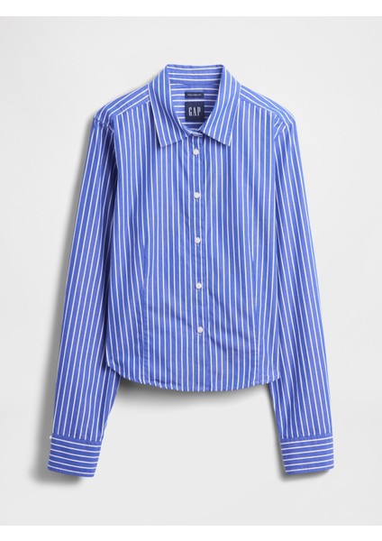 Kadın Mavi Organik Pamuk Dar Kesim Kısa Gömlek fiyatları