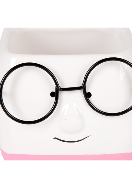 Seramik Saksı Gözlüklü Beyaz-Pembe 7x7 Cm. fiyatları