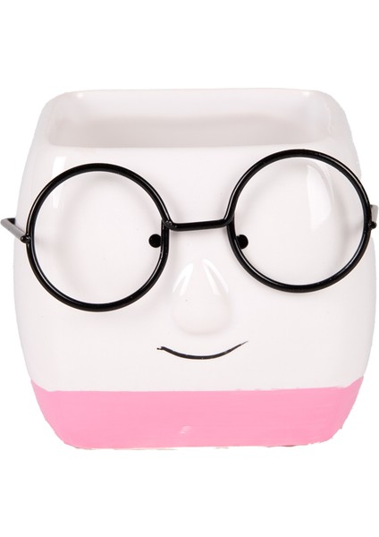 Seramik Saksı Gözlüklü Beyaz-Pembe 7x7 Cm. modelleri