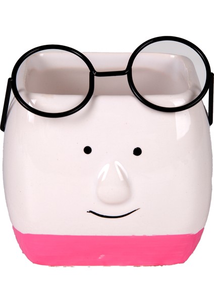 Seramik Saksı Gözlüklü Beyaz-Pembe 7x7 Cm. fırsatları