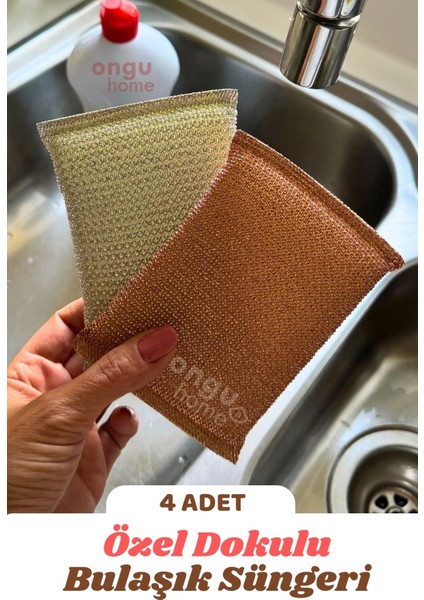 4'lü Özel Dokulu Bulaşık Süngeri Yağ ve Leke Çıkaracı Tel Dokulu Sünger Mutfak Temizlik Sünger Seti