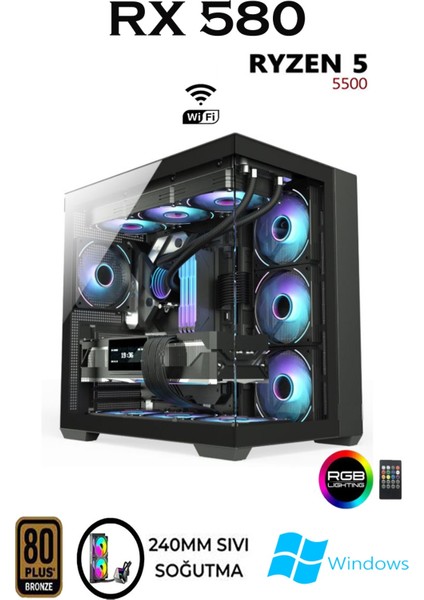 Rebirth X90 Ryzen 5 5500 32GB 1tb M.2 SSD RX580 8gb 24'' 180HZ Curved Masaüstü Oyuncu Bilgisayarı fiyatları