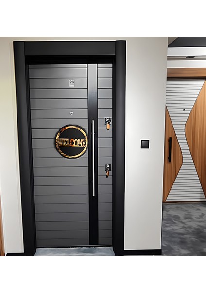 Welcome (Hoşgeldiniz) Kapı Süsü Siyah Mdf Üzeri Gold Pleksi Lazer Kesim 30X30 cm