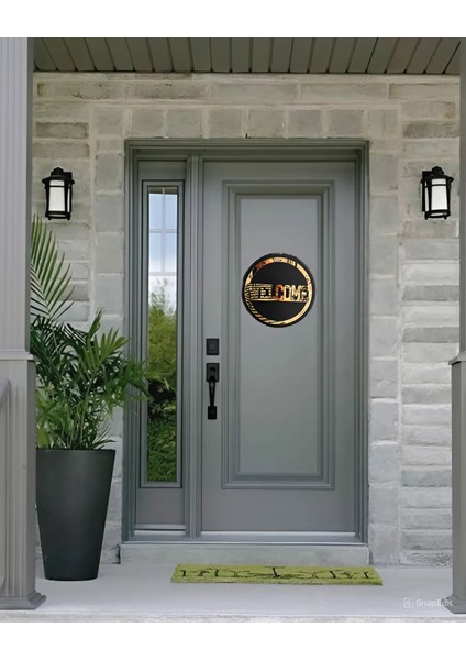 Welcome (Hoşgeldiniz) Kapı Süsü Siyah Mdf Üzeri Gold Pleksi Lazer Kesim 30X30 cm fiyatları