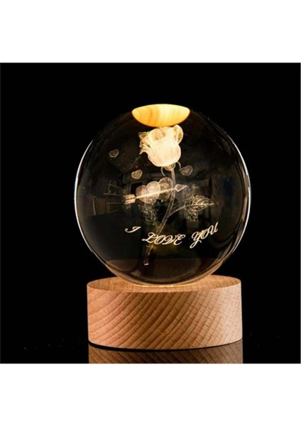 Gül Temalı Dekoratif Işıklı Küre, Aşap Altlık, Şık ve Huzurlu Dekorasyon Parçası