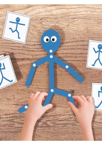 Mavi Ahşap Montessori Eğitici Çöp Adam Oyuncak, Aktivite ve Öğrenme Seti