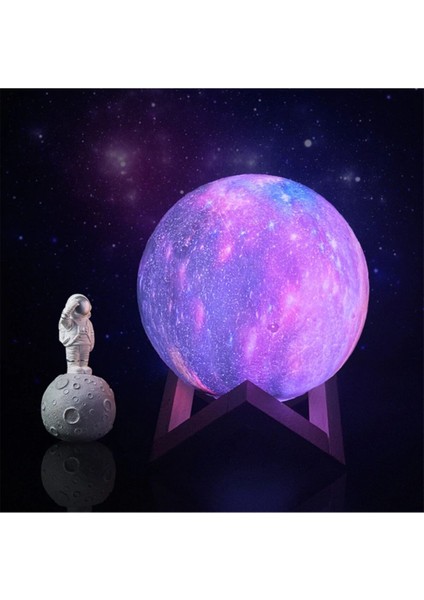 Ahşap Ayaklı 3D Galaksi Gece Lambası, Mor Renkli Dekoratif Işıklandırma