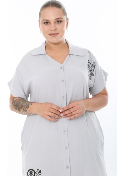 Kadın Dokuma Viskon Baskılı Kısa Kol Büyük Beden Elbise fiyatları