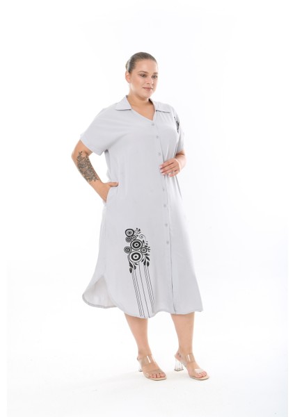 Kadın Dokuma Viskon Baskılı Kısa Kol Büyük Beden Elbise fırsatları