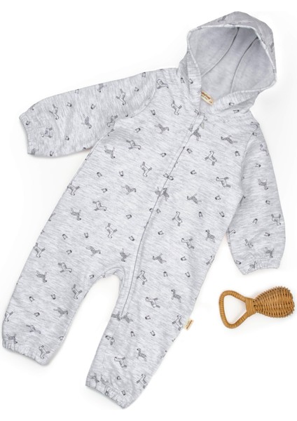 Bebek Uzun Kollu Şapkalı Tulum %100 Organik Pamuk - Yenidoğan - CSY8033