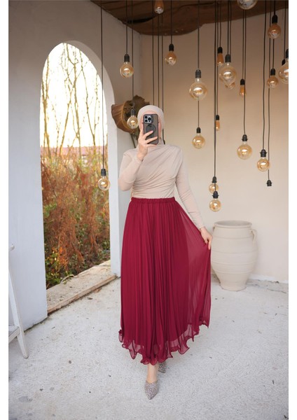 Pliseli Etek - (38-46) - 71262 - Bordo fiyatları