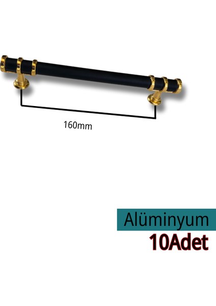 Ring Alüminyum 160MM Siyah-Sarı Mobilya Çekmece Mutfak Dolap Dolabı Kulpu Kulbu Kulpları 10 Adet