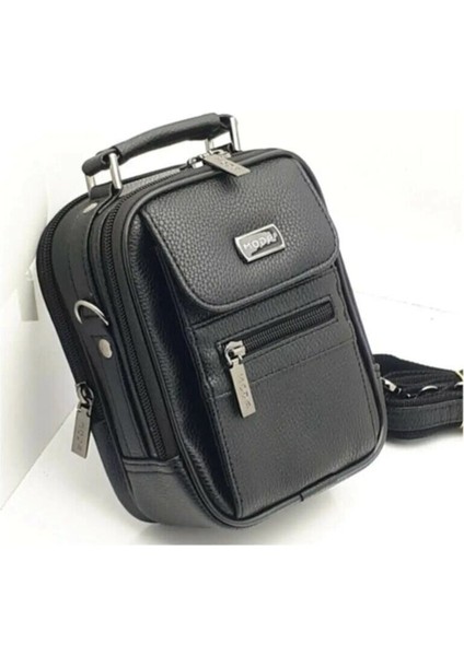 Şık Erkek Siyah Çelik Kasalı El ve Omuz Çantası