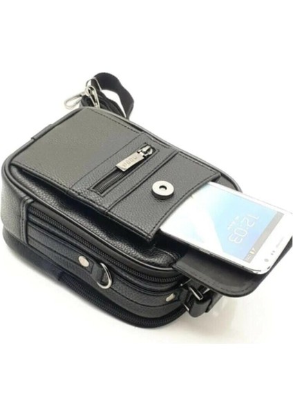 Şık Erkek Siyah Çelik Kasalı El ve Omuz Çantası