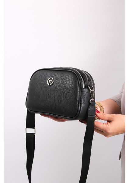 4 Bölmeli Kadın Günlük Omuz Çantası, 21X15 Cm, Siyah