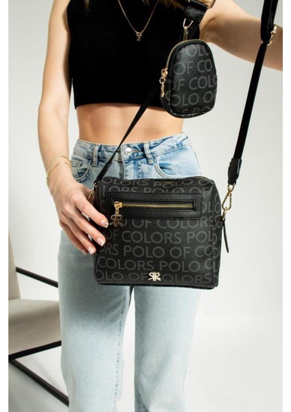 Siyah Baskılı Kadın Spor Omuz ve Çapraz Çanta 19X21 cm