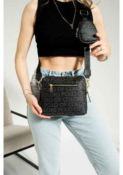 Siyah Baskılı Kadın Spor Omuz ve Çapraz Çanta 19X21 cm fiyatları