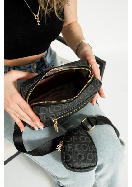 Siyah Baskılı Kadın Spor Omuz ve Çapraz Çanta 19X21 cm modelleri