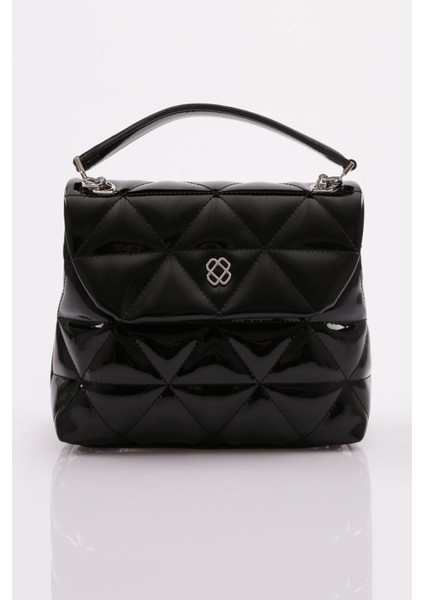 Şık Kadın Zincirli Omuz ve Kol Çantası, Siyah Rugan Detaylı, Zarif ve Kullanışlı