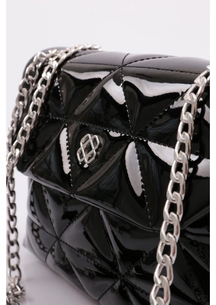 Şık Kadın Zincirli Omuz ve Kol Çantası, Siyah Rugan Detaylı, Zarif ve Kullanışlı fırsatları