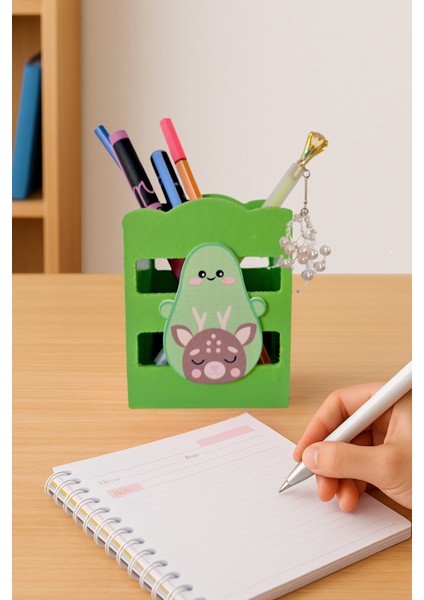 Ahşap Masaüstü Kalemlik Sevimli Avakado Geyik Yeşil- 1 Adet