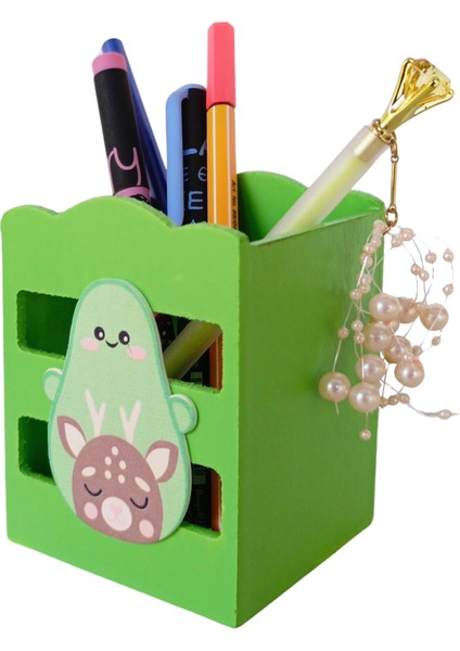 Ahşap Masaüstü Kalemlik Sevimli Avakado Geyik Yeşil- 1 Adet fiyatları