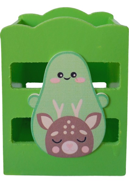 Ahşap Masaüstü Kalemlik Sevimli Avakado Geyik Yeşil- 1 Adet modelleri