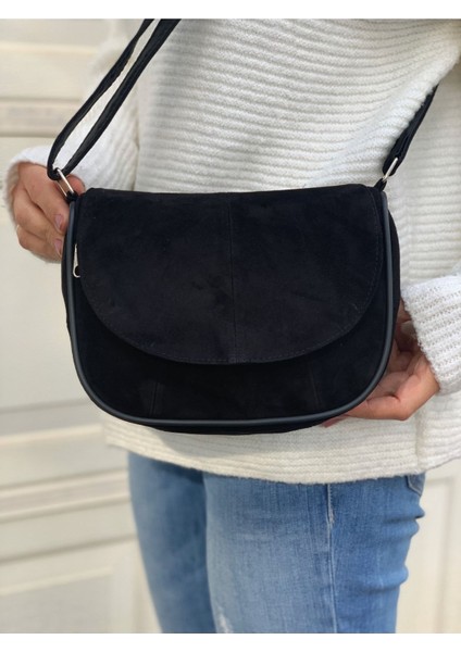 Şık Hakiki Deri Küçük Boy Çapraz Askılı Omuz Çantası Siyah