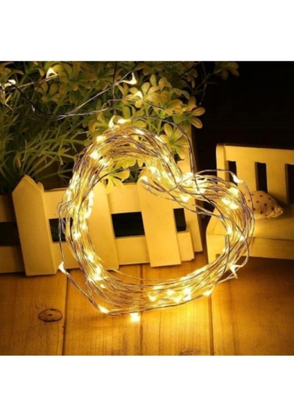 Pilli Tel Peri LED 10 Metre Sarı ve Beyaz Işıklar, Şık ve Parlak Dekorasyon Aksesuarı