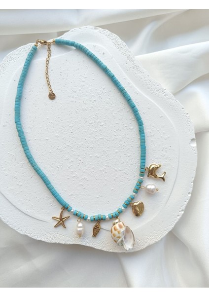 Mavi Boncuklu Deniz Kabuklu Kolye