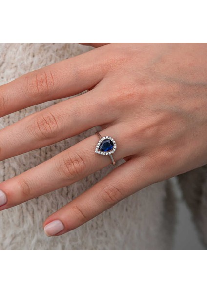 Gümüş Damla Safir Taşlı Kadın Yüzük SL12643 fiyatları