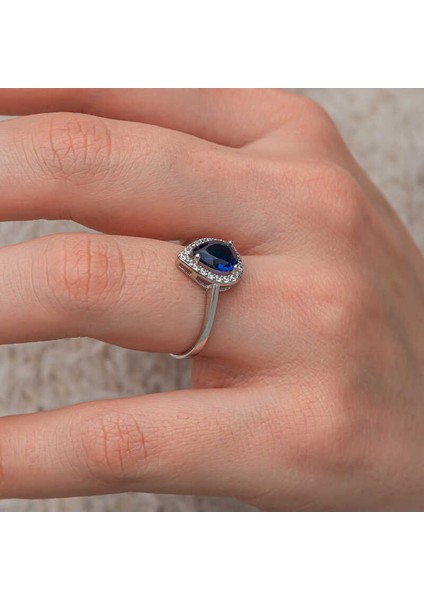 Gümüş Damla Safir Taşlı Kadın Yüzük SL12643 fırsatları