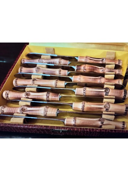 Fransız Amis Inox Bambu Saplı Kutusunda 1960 Lar Bıçak Seti - 12 Adet