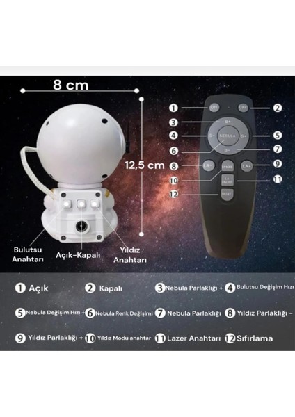 Yıldızlı Galaxy Astronot Gece Lambası, Çocuk Odası ve Dekorasyon Için Parlak Projeksiyon fiyatları