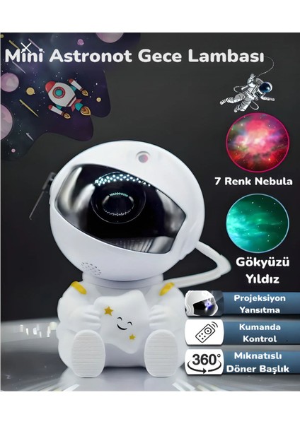 Yıldızlı Galaxy Astronot Gece Lambası, Çocuk Odası ve Dekorasyon Için Parlak Projeksiyon indirimleri