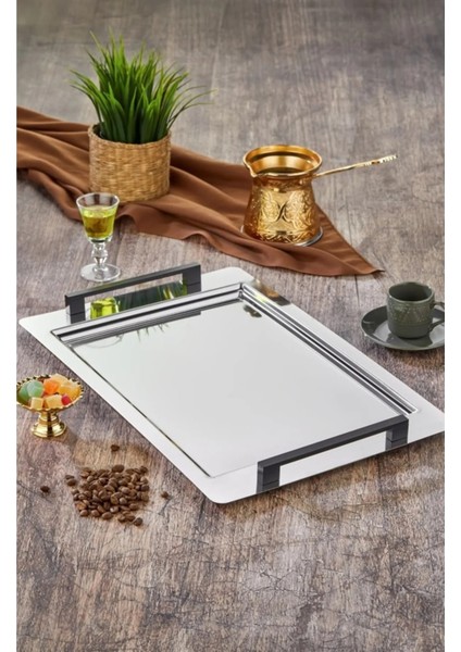 18/10 Cr-Ni Paslanmaz Silver Ikramlık Sunumluk Servis ve Çay Tepsisi