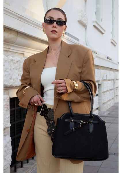 Şık Siyah Süet Çanta, Toka Detaylı, Zarif ve Kullanışlı Tasarım fırsatları