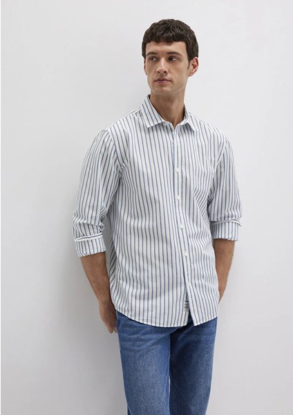 Mavi Çizgili Beyaz Gömlek 0211705-90928