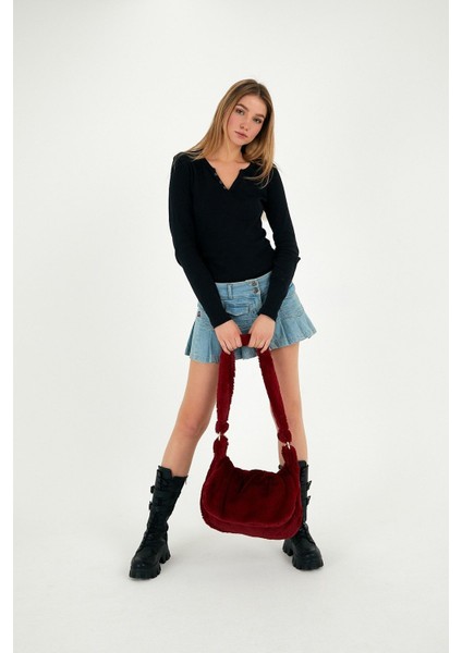 Bordo Pelüş Kapaklı Çapraz Askılı Okul Çantası modelleri