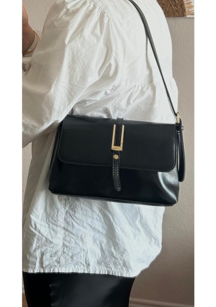 Şık ve Kullanışlı Küçük Boy Kadın Kol ve Omuz Çantası, Yumuşak Suni Deri Siyah