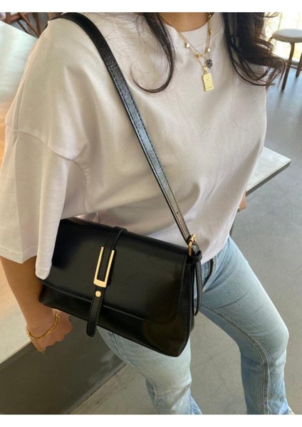 Şık ve Kullanışlı Küçük Boy Kadın Kol ve Omuz Çantası, Yumuşak Suni Deri Siyah