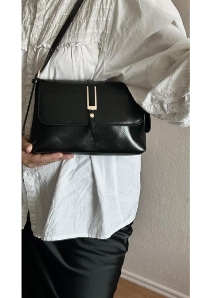 Şık ve Kullanışlı Küçük Boy Kadın Kol ve Omuz Çantası, Yumuşak Suni Deri Siyah