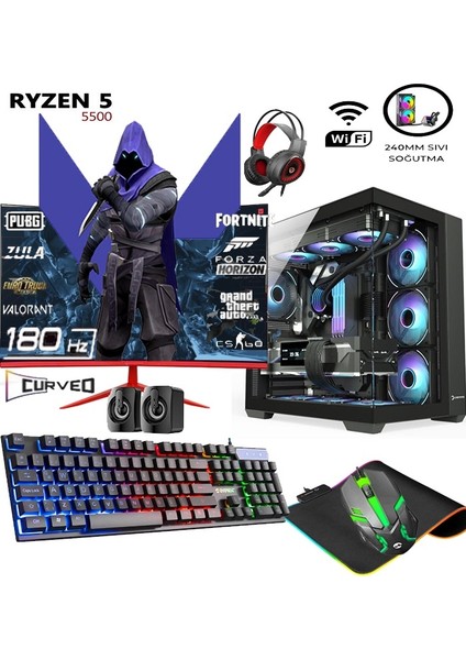 Rebirth X65 Ryzen 5 5500 32GB 1tb M2 SSD RTX3050 Gddr6 24'' 180HZ Curved Masaüstü Oyuncu Bilgisayar