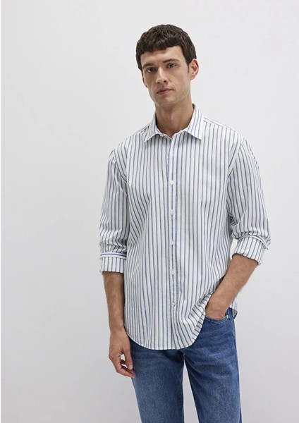 Mavi Çizgili Beyaz Gömlek 0211705-90928 modelleri